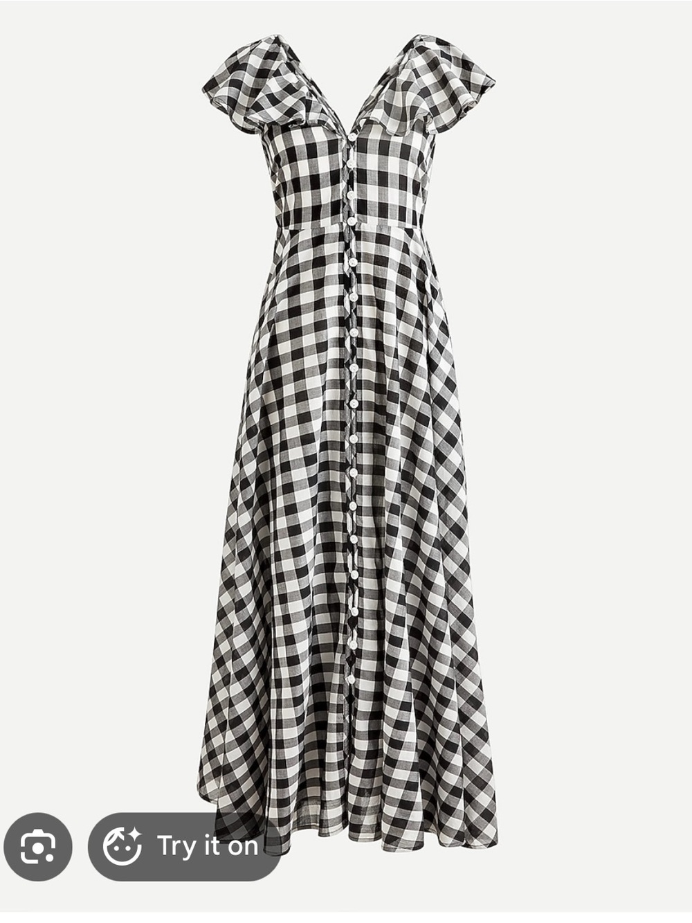 J. Crew Black and White Gingham Button-Front Maxi Dress